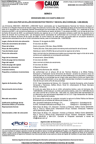 2022 Aviso de Prensa Serie-II Calox E2022 XXIII hasta E2022 XXV EXPRESS Miniatura