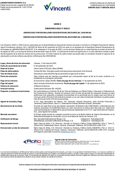 Aviso de Prensa Serie II Vincenti Emisiones 2022 I y II Miniatura