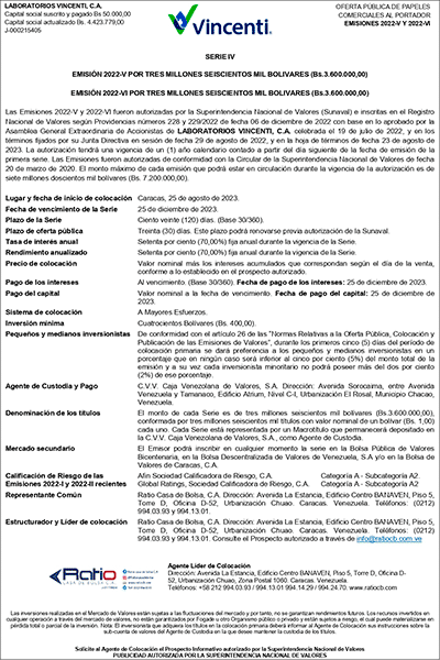 2022 Aviso de Prensa Serie IV Vincenti Emisiones 2022 V y VI Express Miniatura