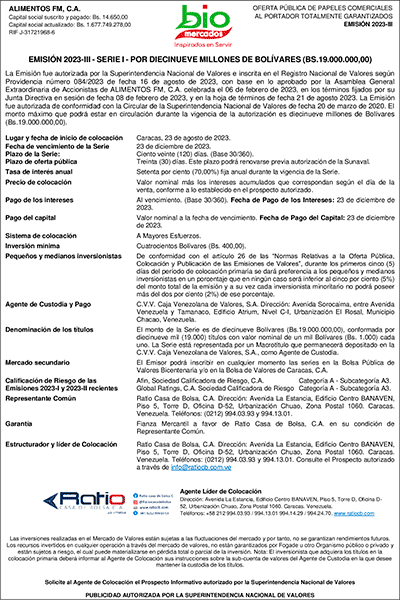 2023 Aviso de Prensa Serie I Alimentos FM E2023 III Miniatura