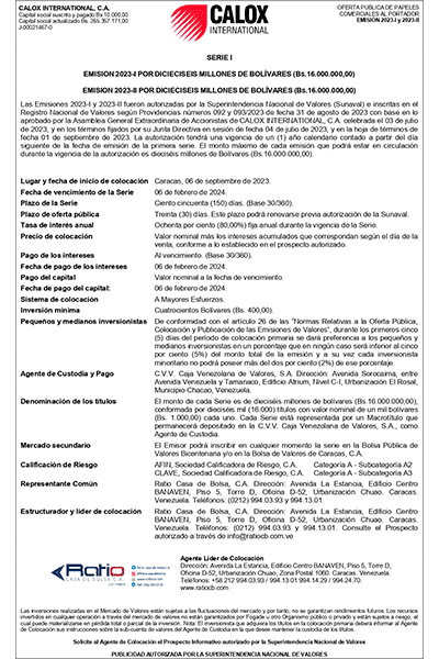 Aviso de Prensa Serie I Calox Emisión 2023-I y 2023-II Miniatura