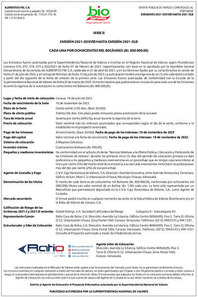 Aviso de Prensa Serie II Alimentos FM Emisión 2021 XXXVIII hasta 2021 XLII Express Miniatura