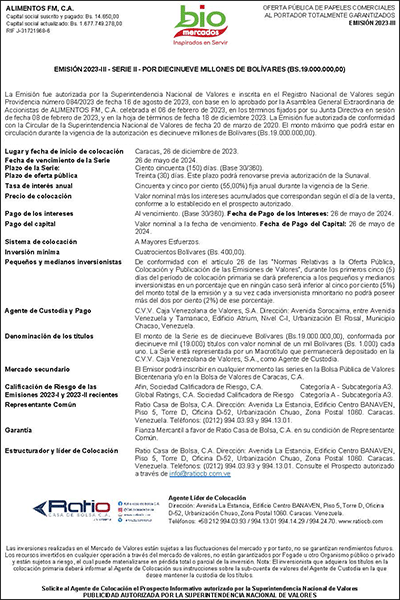 2023 Aviso de Prensa Serie II Alimentos FM Emisión 2023-III Miniatura