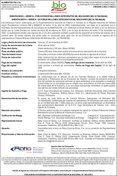 2023 Aviso de Prensa Serie III Alimentos FM Emisiones 2023-I y 2023-II Miniatura