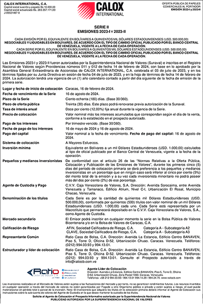 2024 Aviso de Prensa Serie-II Calox Emisiones 2023-I y 2023-II Bs INDEXADA Miniatura