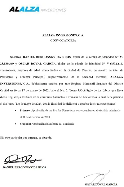 Alalza Inversiones Convocatoria Asamblea Mayo 2024 Miniatura