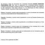 Alianza Servicios Financieros ASF Convocatoria Asamblea 11 septiembre 2024 Portada