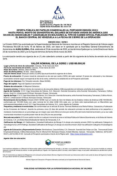 Alma Global Aviso de Prensa PPCC Emisión 2022 I Serie I Miniatura