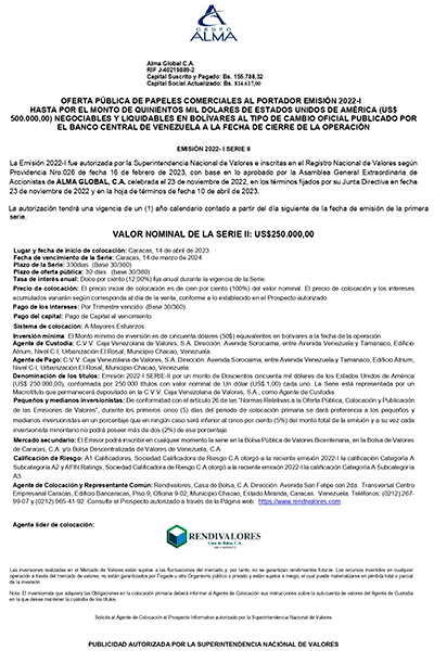 Alma Global Aviso de Prensa PPCC Emisión 2022 I Serie II Miniatura