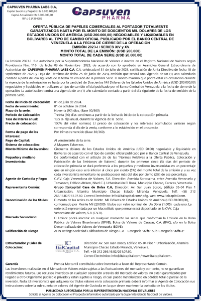 Aviso de Prensa Capsuven Emisión 2023-I Series XIV y XV Miniatura