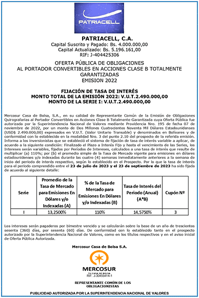 Aviso de Prensa Fijación de Tasas Cupón Nro 3 Miniatura