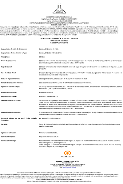 Aviso de Prensa Corporación Grupo Químico Emisión 2022-II Serie-II Miniatura