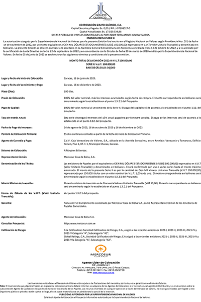Aviso de prensa Corporación Grupo Químico Emisión 2022-III Serie-II Miniatura