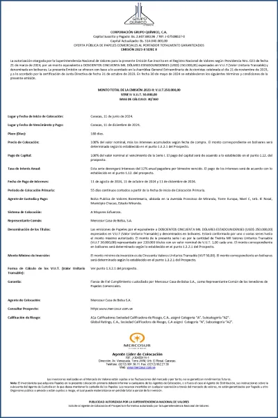 Aviso de prensa Corporación Grupo Químico Emisión 2023-II Serie-II Miniatura