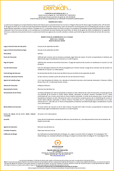 BERAKAH Aviso de Prensa Emisión 2023-I SERIE-I Miniatura