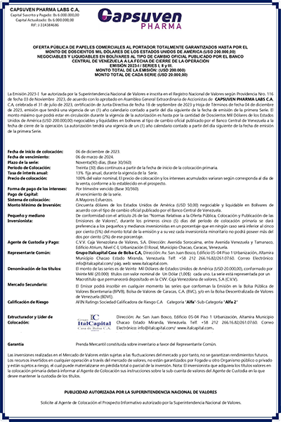 CAPSUVEN Aviso de Prensa Emisión2023-I Series I, II y III Miniatura