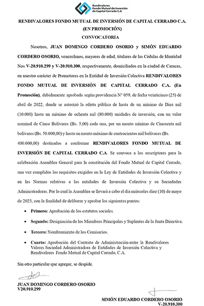 Asamblea General para la constitución del Fondo Mutual de Capital Cerrado