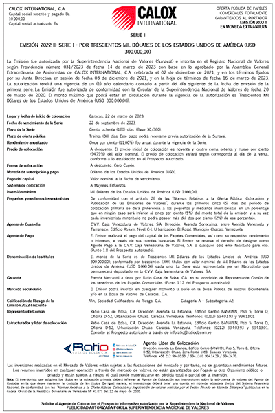 Calox Aviso de Prensa Papeles Comerciales Emisión 2022 II Serie I Miniatura