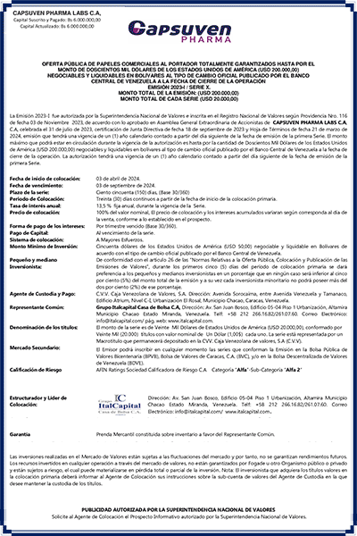 Capsuven Pharma Labs Aviso de Prensa Serie X Miniatura