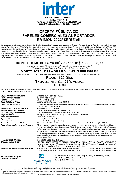 Inter Aviso de Prensa Emisión 2022 Serie-VII Bs Miniatura