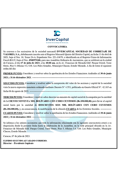 Invercapital Sociedad de Corretaje de Valores Convocatoria-Asamblea 17 de Julio de 2023 Miniatura