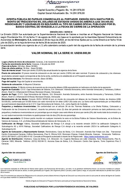 MENSSAJERO-C.A.-Aviso-de-Prensa-def-EMISION2023-I-SERIE-III Miniatura