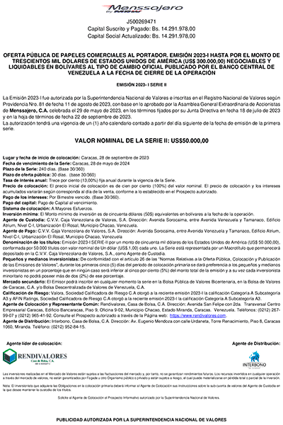 Menssajero Aviso de Prensa Emisión 2023-I SERIE-2 Miniatura