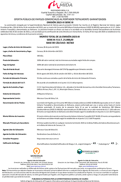 Mida Aviso Prensa Papeles Comerciales Emisión 2023-III Serie-III Miniatura
