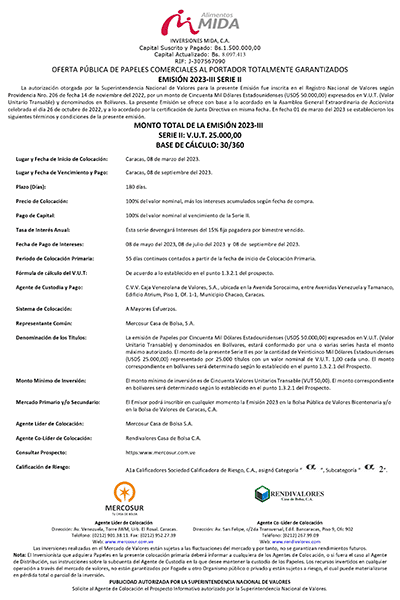 Mida Aviso de Prensa PPCC Emisión 2023 III Serie II Miniatura