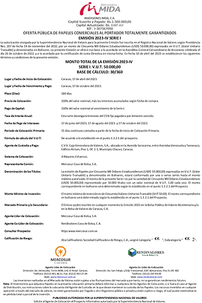 Mida Aviso de Prensa Papeles Comerciales Emisión 2023 IV Serie- I Miniatura