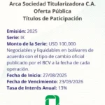 Portada ARCA Sociedad Titularizadora C.A. | Oferta pública de Títulos de Participación. Emisión 2025 Serie IX
