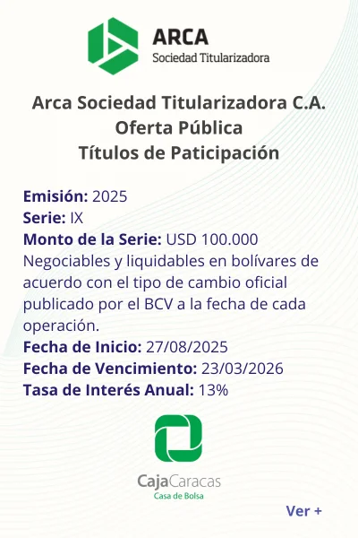 Portada ARCA Sociedad Titularizadora C.A. | Oferta pública de Títulos de Participación. Emisión 2025 Serie IX