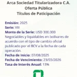 Portada ARCA Sociedad Titularizadora C.A. | Oferta pública de Títulos de Participación. Emisión 2025 Serie VIII