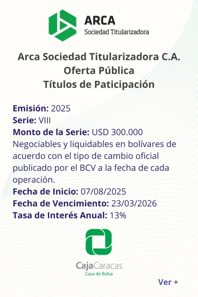 Portada ARCA Sociedad Titularizadora C.A. | Oferta pública de Títulos de Participación. Emisión 2025 Serie VIII