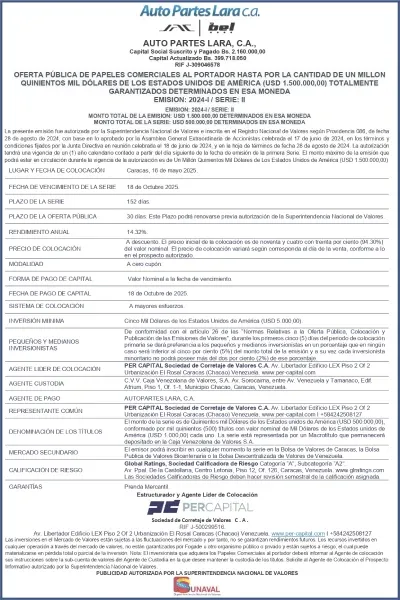 Portada AutoPartes-Lara-Aviso-de-Prensa-Emision-2024-I-Serie-II