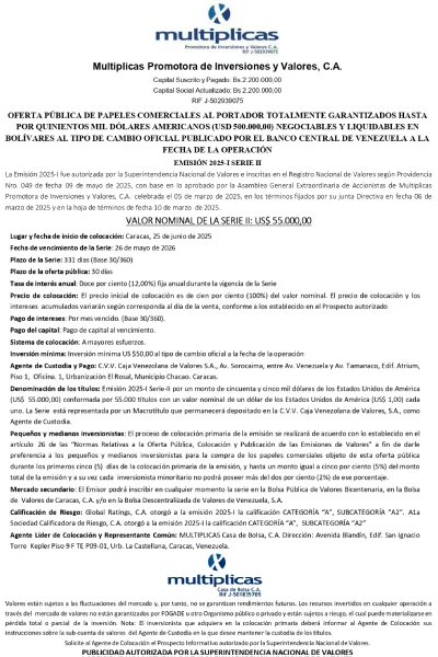 Portada Multiplicas Promotora de Inversiones y Valores | Oferta Pública de Papeles Comerciales Totalmente Garantizados. Emisión 2025-I Serie II