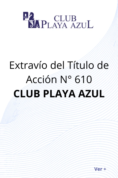 Portada Club Playa Azul Título extraviado acción No. 610