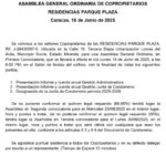 Portada Convocatoria Asamblea General Ordinaria de Copropietarios Residencias Parque Plaza 10 de Junio de 2025
