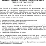 Portada Convocatoria Asamblea General Ordinaria de Copropietarios Residencias Villa Baltica 23Jul 2025
