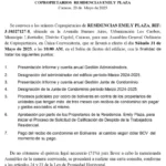 Portada Convocatoria Asamblea General Ordinarias de Copropietarios Residencias Emily Plaza 31 mayo 2025