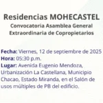 Portada Convocatoria Asamblea Residencias MOHECASTEL 2025 Septiembre 12