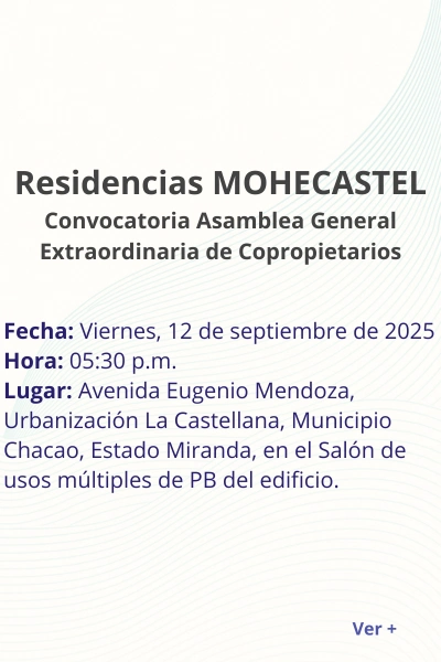 Portada Convocatoria Asamblea Residencias MOHECASTEL 2025 Septiembre 12