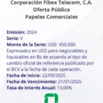 Portada Corporación Fibex Telecom, C.A. | Oferta Pública de Papeles Comerciales al Portador. Emisión 2024 Serie V