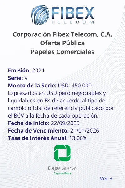 Portada Corporación Fibex Telecom, C.A. | Oferta Pública de Papeles Comerciales al Portador. Emisión 2024 Serie V
