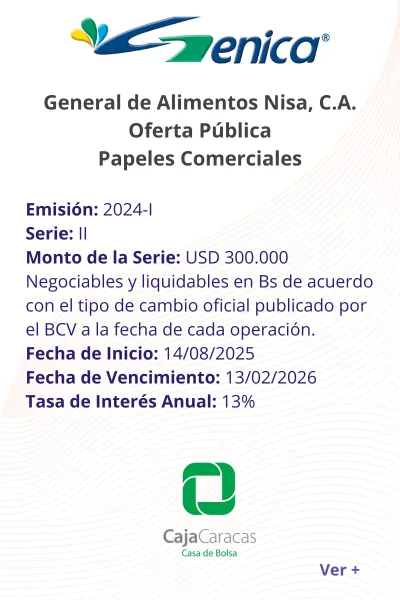 Portada General de Alimentos NISA, C.A | Oferta Pública de Papeles Comerciales al Portador. Emisión 2024-I Serie II