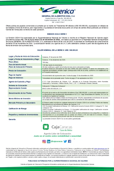 Portada General de Alimentos NISA, C.A | Oferta Pública de Papeles Comerciales al Portador. Emisión 2024-II Serie II