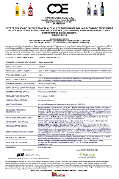 Portada Aviso de Prensa Inversiones CDE Emisión 2023-I Serie-I