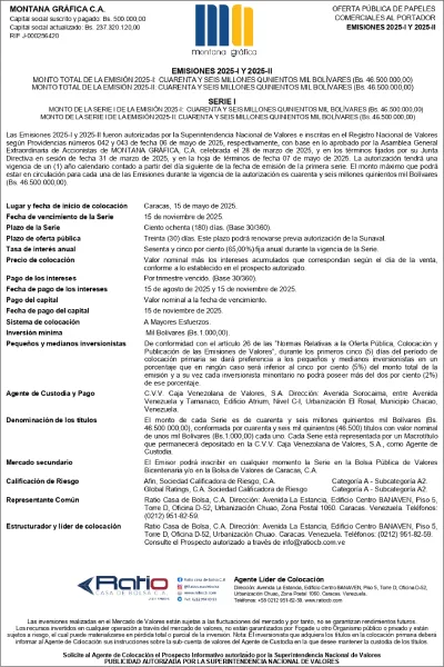 Portada Montana Gráfica | Oferta Pública de Papeles Comerciales Emisiones 2025-I y 2025-II. Serie I