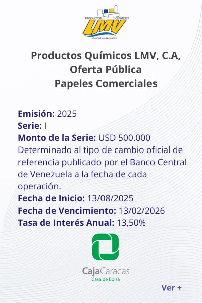 Portada Productos Químicos LMV C.A. | Oferta Pública de Papeles Comerciales al Portador. Emisión 2025 Serie I