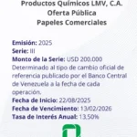 Portada Productos Quimicos LMV Aviso de Prensa Emisión 2025 Serie-III